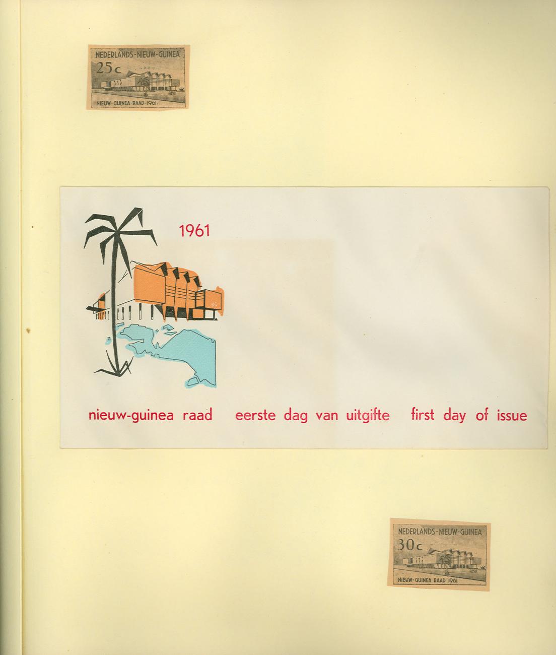 BD/83/27 -
Eerstedag postzegels en envelop ter gelegenheid van de Nieuw-Guinea Raad 1961