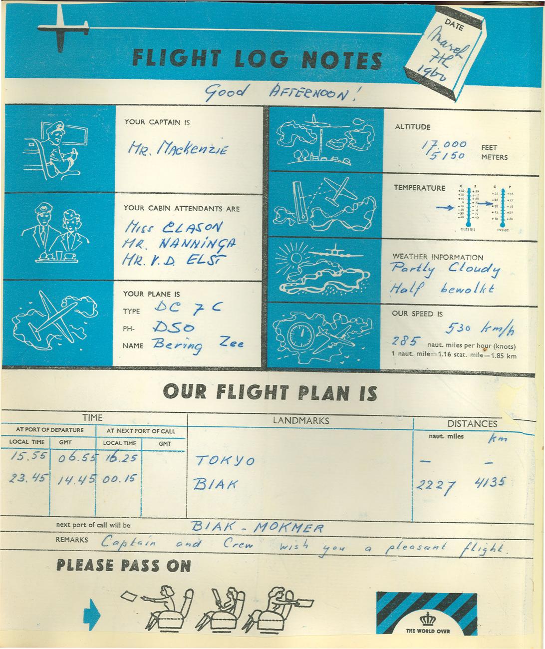 BD/83/4 - 
Vluchtgegevens Tokio-Biak
