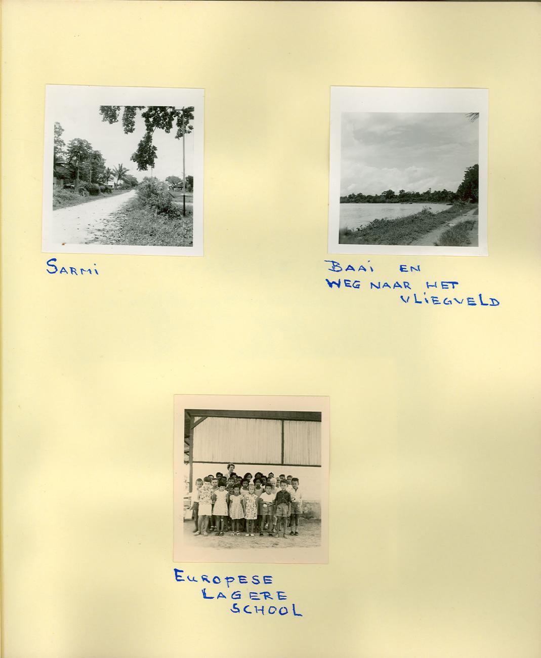BD/83/53 -
Straatbeeld in Sarmi en groepsfoto van leerlingen van de Europese Lagere School