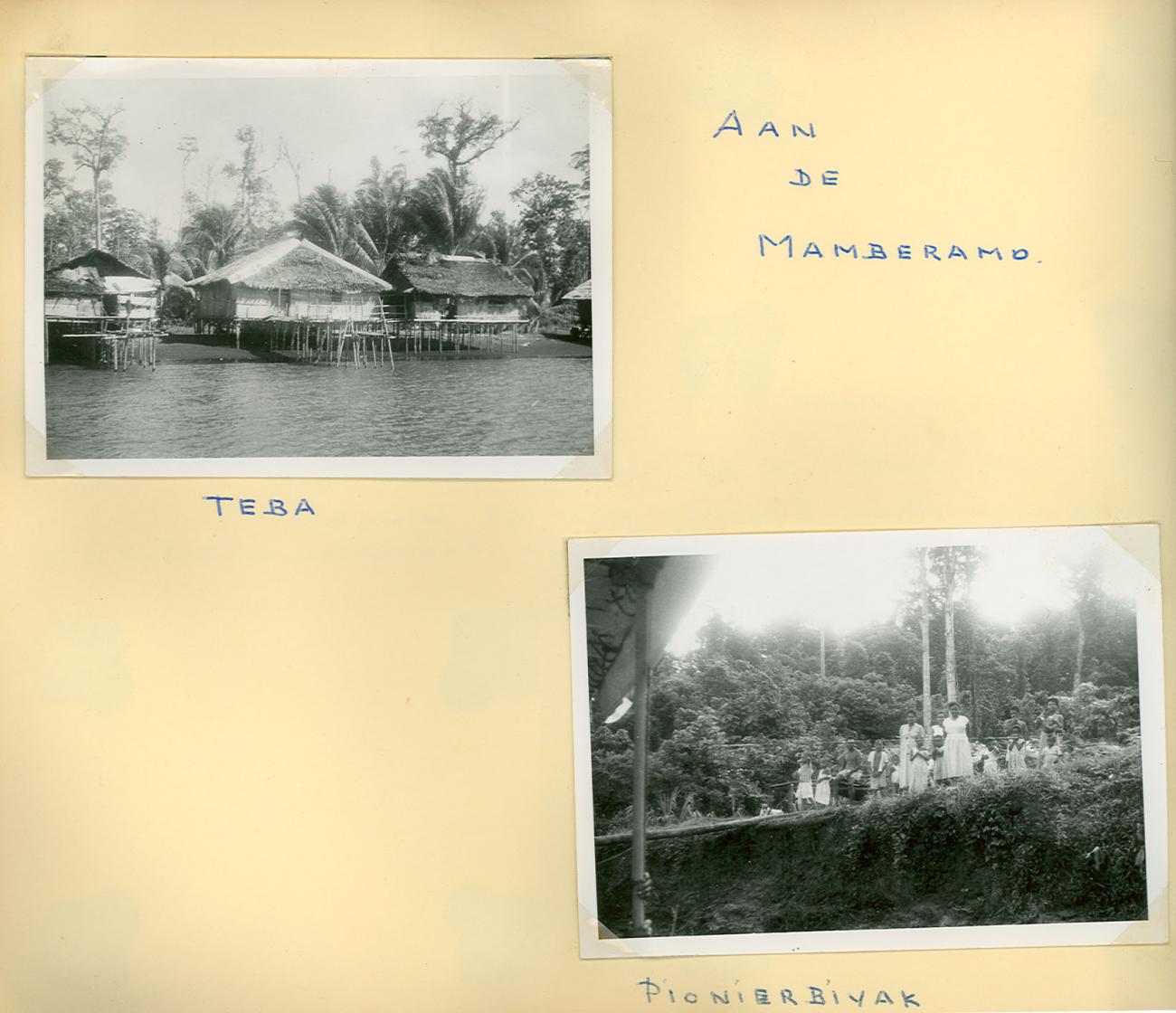 BD/83/72 -
De dorpen Teba (met paalwoningen) en Pionierbivak aan de Maberamo-rivier
