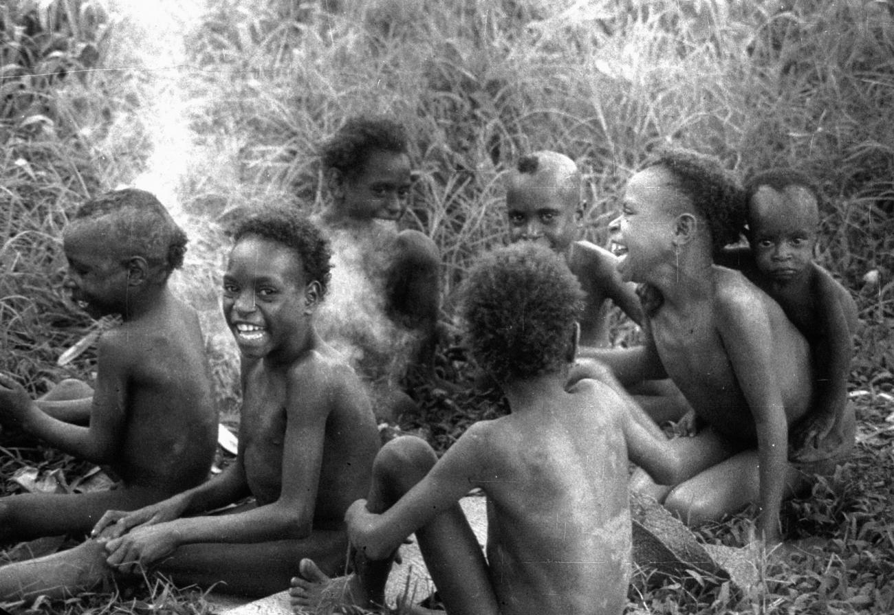 BD/216/160 -
Lachende kinderen in het gras